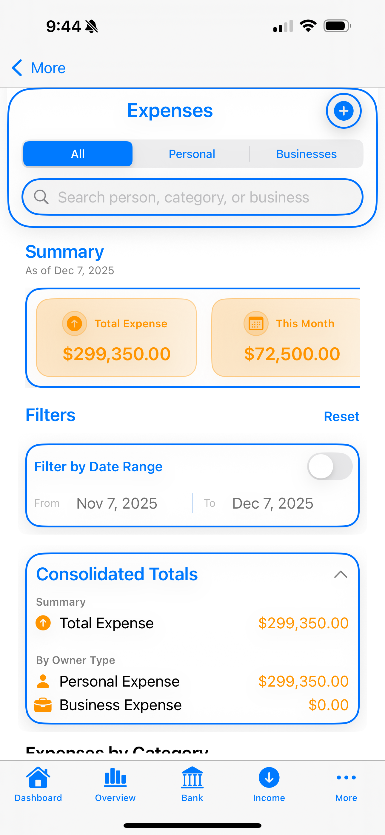 SaveGrow expense screen